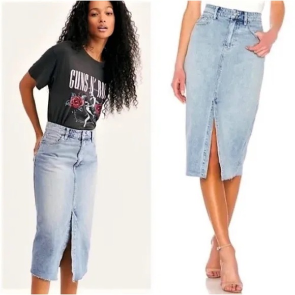 We The Free Wilshire Midi Denim Skirt 29 Blue - Picture 2 of 9